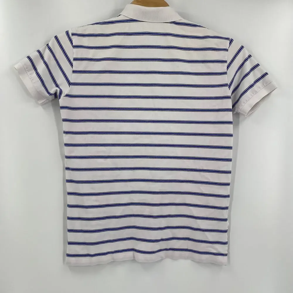 Polo Ralph‎ Lauren Large White Blue Striped Short Sleeve Cotton Polo Shirt